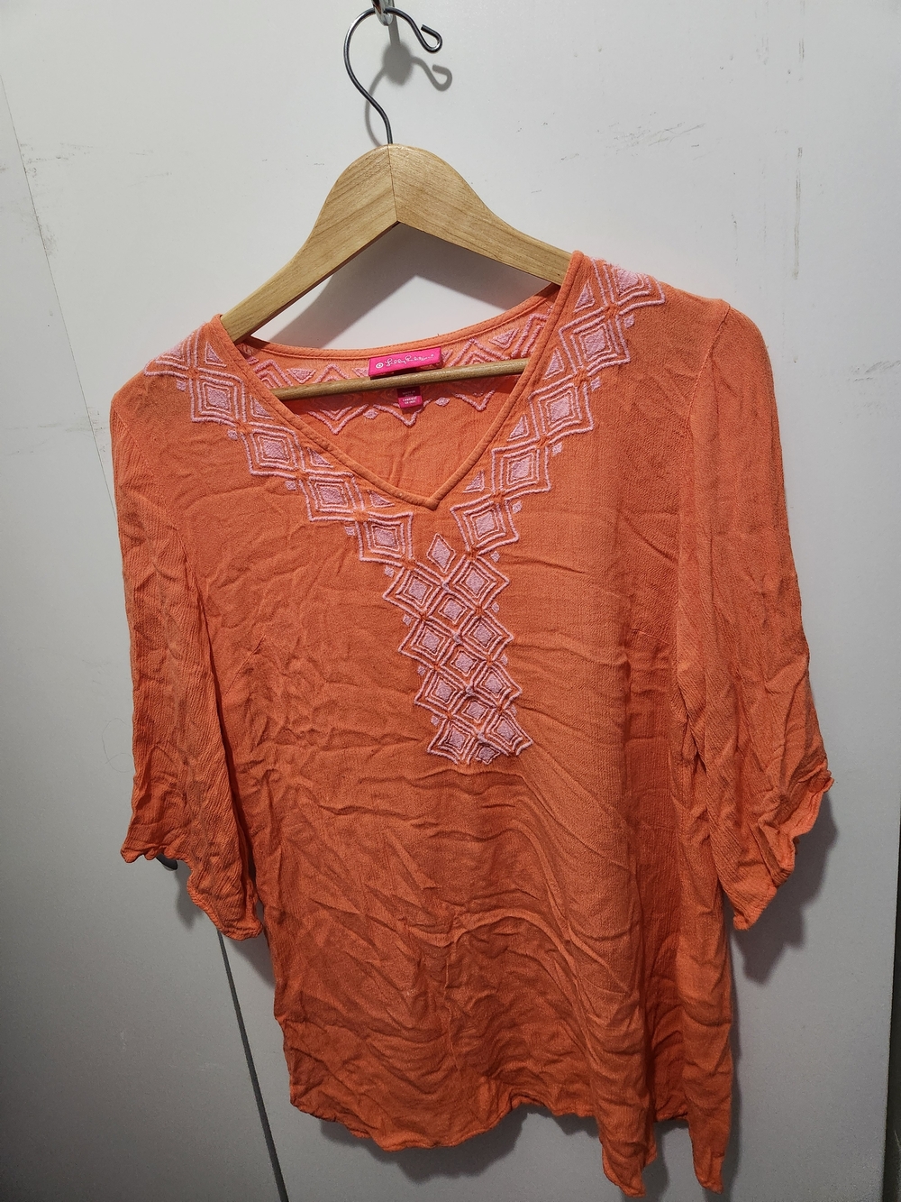 Lilly Pulitzer Orange Embroidered V-Neck Top - Casual Lightweight
